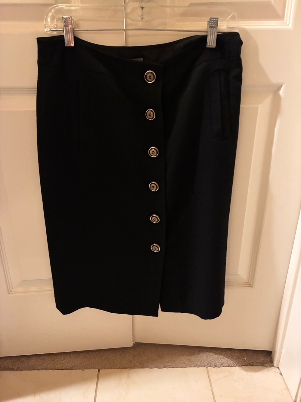 Ann Taylor Black Button-Front Pencil Skirt